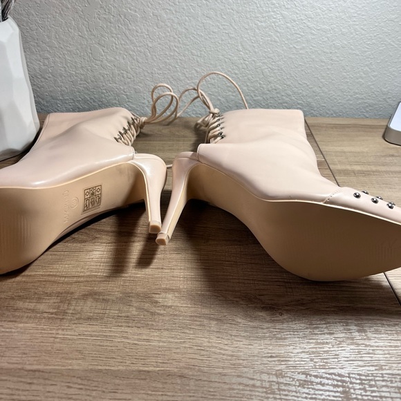 Nude Studded Booties with Lace Open Back Leather boots - Picture 12 of 12
